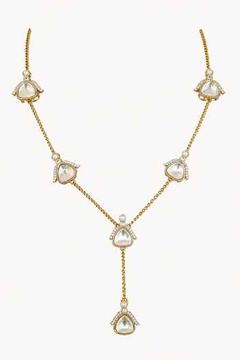 Tad Accessories White Imitation Polki Pendant Necklace Set Online at Aza Fashions Tad Accessories_White Imitation Polki Pendant Necklace Set _Online_at_Aza_Fashions