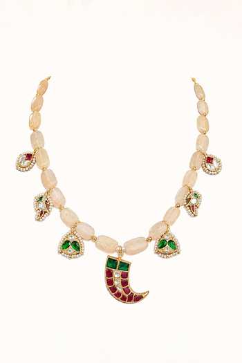 Tad Accessories Multi Color Imitation Polki Pendant Necklace Online at Aza Fashions Tad Accessories_Multi Color Imitation Polki Pendant Necklace _Online_at_Aza_Fashions