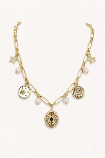 Tad Accessories Gold Plated Multi Charm Necklace Online at Aza Fashions Tad Accessories_Gold Plated Multi Charm Necklace _Online_at_Aza_Fashions