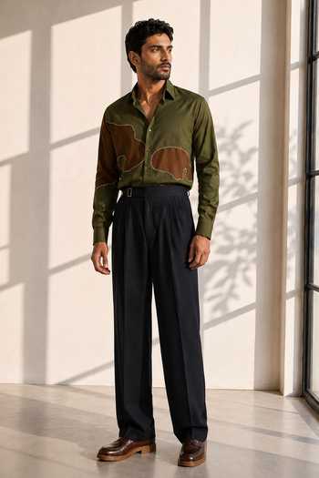Buy ROHIT DOSHI Olive Green Cotton, Oxford The Above Shirt Online at Aza Fashions Buy_ROHIT DOSHI_Olive Green Cotton, Oxford The Above Shirt _Online_at_Aza_Fashions