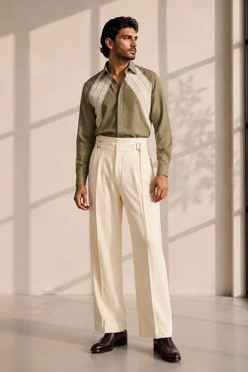 ROHIT DOSHI Green Polyester Piecetachio Panel Work Shirt Online at Aza Fashions ROHIT DOSHI_Green Polyester Piecetachio Panel Work Shirt _Online_at_Aza_Fashions