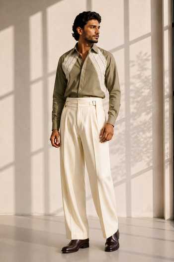 Buy ROHIT DOSHI Green Polyester Piecetachio Panel Work Shirt Online at Aza Fashions Buy_ROHIT DOSHI_Green Polyester Piecetachio Panel Work Shirt _Online_at_Aza_Fashions