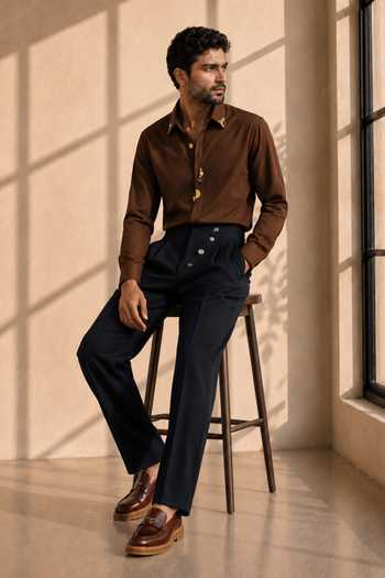 ROHIT DOSHI_Brown Polyester Animal Instinct Embroidered Shirt _Online_at_Aza_Fashions