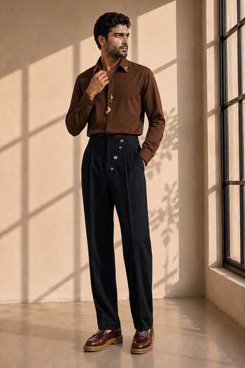Buy_ROHIT DOSHI_Brown Polyester Animal Instinct Embroidered Shirt _Online_at_Aza_Fashions