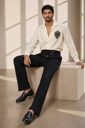 ROHIT DOSHI Ivory Polyester Mcqueent Essential Embroidered Shirt Online at Aza Fashions ROHIT DOSHI_Ivory Polyester Mcqueent Essential Embroidered Shirt _Online_at_Aza_Fashions