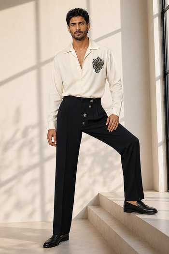 Buy ROHIT DOSHI Ivory Polyester Mcqueent Essential Embroidered Shirt Online at Aza Fashions Buy_ROHIT DOSHI_Ivory Polyester Mcqueent Essential Embroidered Shirt _Online_at_Aza_Fashions