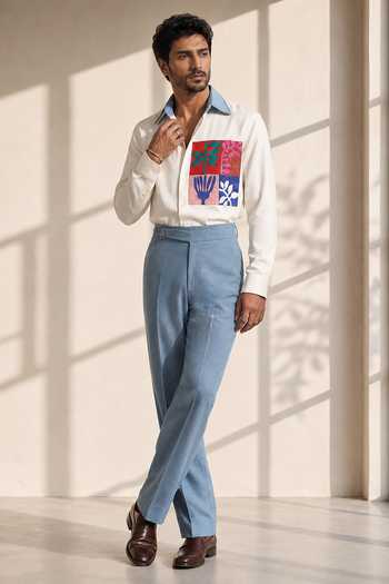 ROHIT DOSHI White Polyester School Boy Patch Shirt Online at Aza Fashions ROHIT DOSHI_White Polyester School Boy Patch Shirt _Online_at_Aza_Fashions