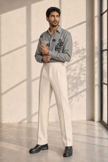 Buy_ROHIT DOSHI_Grey Polyester Rafu Embroidered Shirt _Online_at_Aza_Fashions