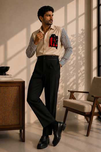 Buy ROHIT DOSHI Beige Polyester Rage Patch Shirt Online at Aza Fashions Buy_ROHIT DOSHI_Beige Polyester Rage Patch Shirt _Online_at_Aza_Fashions