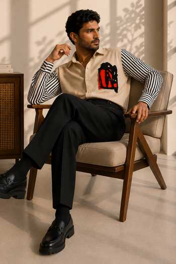 Shop ROHIT DOSHI Beige Polyester Rage Patch Shirt Online at Aza Fashions Shop_ROHIT DOSHI_Beige Polyester Rage Patch Shirt _Online_at_Aza_Fashions