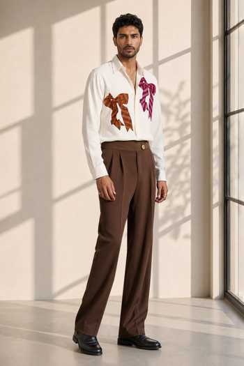 ROHIT DOSHI_White Polyester Tiecoon Bow Pattern Shirt _Online_at_Aza_Fashions
