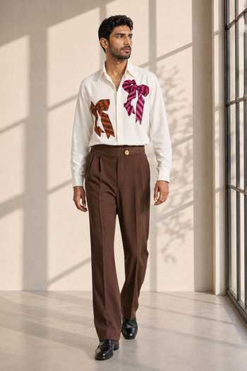 Shop_ROHIT DOSHI_White Polyester Tiecoon Bow Pattern Shirt _Online_at_Aza_Fashions