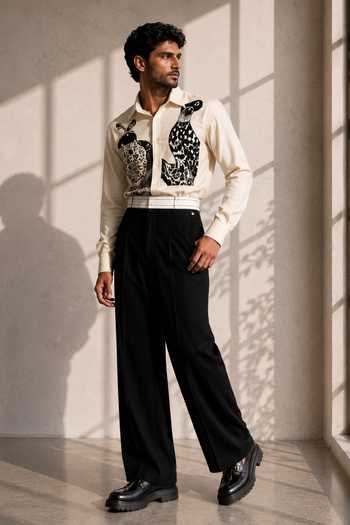 ROHIT DOSHI Off White Polyester Graphic Print Shirt Online at Aza Fashions ROHIT DOSHI_Off White Polyester Graphic Print Shirt _Online_at_Aza_Fashions