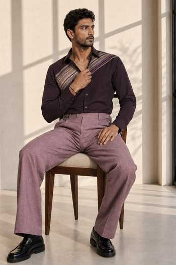 Buy ROHIT DOSHI Maroon Perpendicular Stripes Shirt Online at Aza Fashions Buy_ROHIT DOSHI_Maroon Perpendicular Stripes Shirt _Online_at_Aza_Fashions