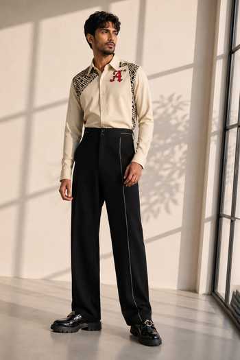 ROHIT DOSHI Beige Polyester Hypotenuse Patch Shirt Online at Aza Fashions ROHIT DOSHI_Beige Polyester Hypotenuse Patch Shirt _Online_at_Aza_Fashions
