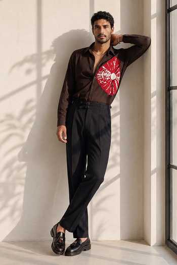 ROHIT DOSHI_Brown Polyester Tastefully Out Of Place Shirt _Online_at_Aza_Fashions