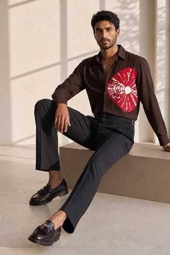 Buy_ROHIT DOSHI_Brown Polyester Tastefully Out Of Place Shirt _Online_at_Aza_Fashions