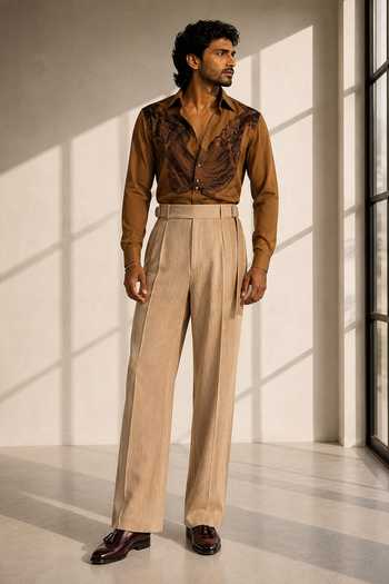 ROHIT DOSHI_Brown Polyester Spring Roll Shirt _Online_at_Aza_Fashions
