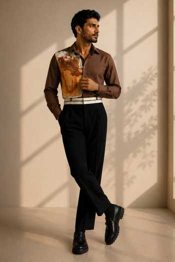 ROHIT DOSHI_Brown Polyester Work Of Art Shirt _Online_at_Aza_Fashions