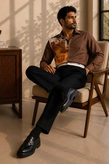 Buy_ROHIT DOSHI_Brown Polyester Work Of Art Shirt _Online_at_Aza_Fashions