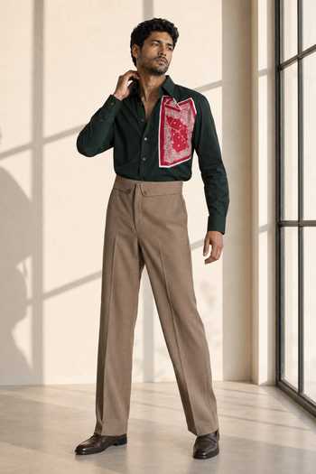 ROHIT DOSHI_Green Polyester Wrynk Patch Pattern Shirt _Online_at_Aza_Fashions