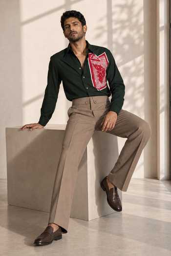 Buy_ROHIT DOSHI_Green Polyester Wrynk Patch Pattern Shirt _Online_at_Aza_Fashions
