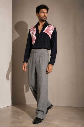 ROHIT DOSHI_Black Polyester Crease Culture Shirt _Online_at_Aza_Fashions