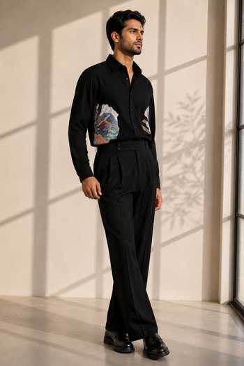 ROHIT DOSHI_Black Polyester Copy Paste Patch Shirt _Online_at_Aza_Fashions