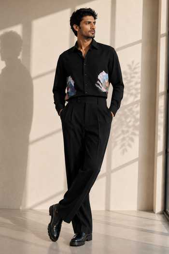 Buy_ROHIT DOSHI_Black Polyester Copy Paste Patch Shirt _Online_at_Aza_Fashions