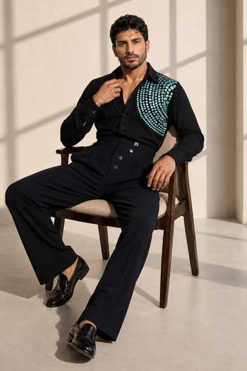 Buy ROHIT DOSHI Black Polyester Dot Af Shirt Online at Aza Fashions Buy_ROHIT DOSHI_Black Polyester Dot Af Shirt _Online_at_Aza_Fashions
