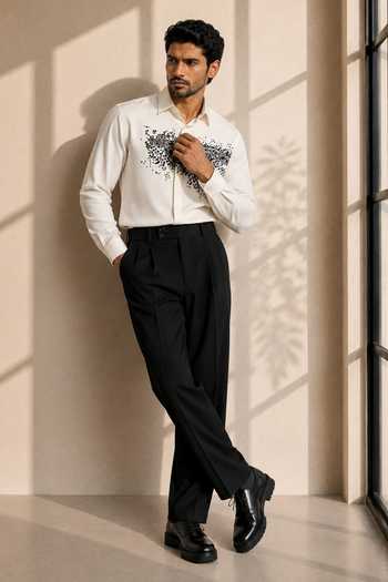 ROHIT DOSHI_White Polyester Dusturbance Shirt _Online_at_Aza_Fashions