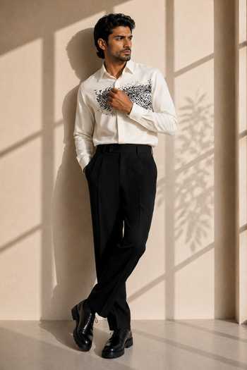 Buy_ROHIT DOSHI_White Polyester Dusturbance Shirt _Online_at_Aza_Fashions