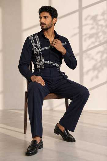 ROHIT DOSHI_Blue Polyester Cheap Thrils Shirt _Online_at_Aza_Fashions