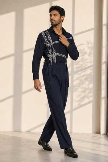 Buy_ROHIT DOSHI_Blue Polyester Cheap Thrils Shirt _Online_at_Aza_Fashions