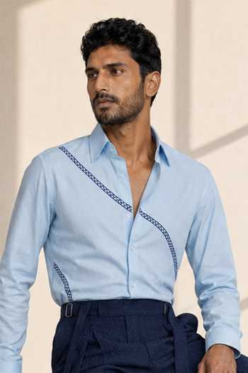 ROHIT DOSHI 7-3 Placed Stripe Pattern Shirt 