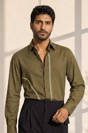 ROHIT DOSHI 7-4 Placed Stripe Pattern Shirt 