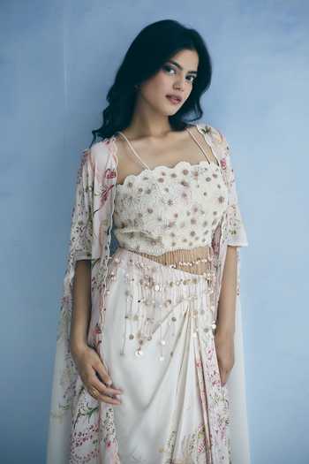 Shop Meher By Islie Ivory Silk Sweetheart Neck Embroidered Cape Skirt Set Online at Aza Fashions Shop_Meher By Islie_Ivory Silk Sweetheart Neck Embroidered Cape Skirt Set _Online_at_Aza_Fashions
