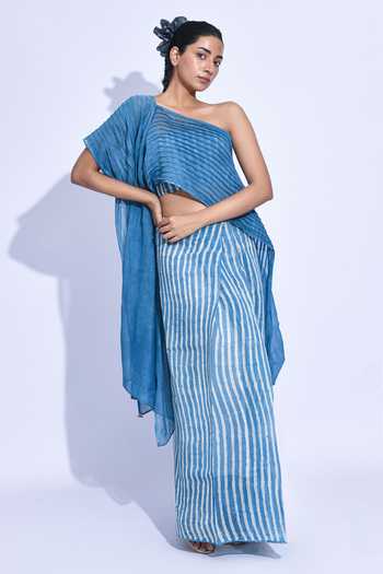 Buy JAYATI GOENKA Blue Chanderi Silk Nami Sari-nila Shima Saree Buy_JAYATI GOENKA_Blue Chanderi Silk Nami Sari-nila Shima Saree