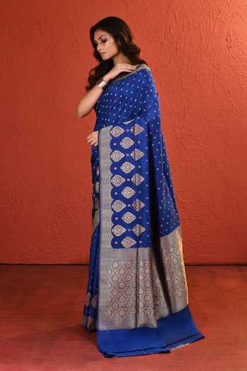 Vishwa By Pinki Sinha_Blue Silk Meenakari Saree With Running Blouse _at_Aza_Fashions