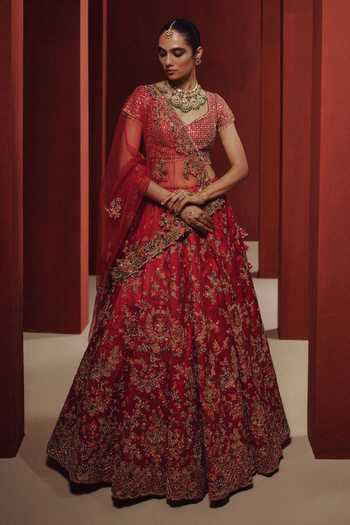 Dolly J Imperial Rouge Embroidered Bridal Lehenga Set 
