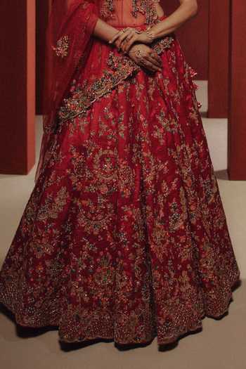 Dolly J Red Silk, Net Sweetheart Neck Imperial Rouge Embroidered Bridal Lehenga Set Online at Aza Fashions Dolly J_Red Silk, Net Sweetheart Neck Imperial Rouge Embroidered Bridal Lehenga Set _Online_at_Aza_Fashions