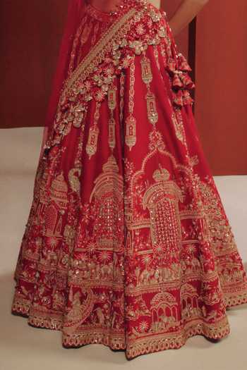 Buy Dolly J Red Silk, Net Sweetheart Neck Ember Bloom Embroidered Bridal Lehenga Set Online at Aza Fashions Buy_Dolly J_Red Silk, Net Sweetheart Neck Ember Bloom Embroidered Bridal Lehenga Set _Online_at_Aza_Fashions