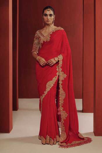 Dolly J Opaline Saree With Embroidered Blouse