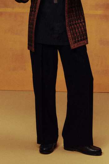 Dolly J_Black Pashmina, Georgette, Lycra, Crepe Thread The Raven Dusk Open Bandhgala Set _Online_at_Aza_Fashions