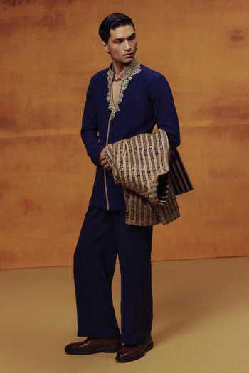 Dolly J The Lunar Blue Open Bandhgala Set