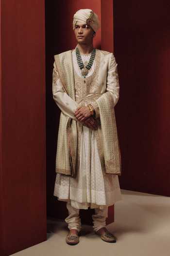 Dolly J The Celestial Creme Embroidered Sherwani Set 