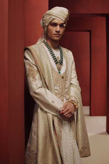 Dolly J The Celestial Creme Embroidered Sherwani Set 