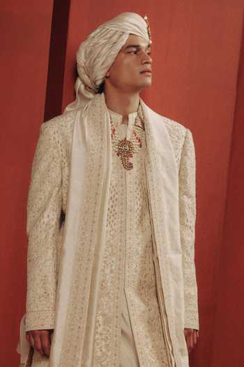 Dolly J Ivory Bloom Embroidered Sherwani Set 