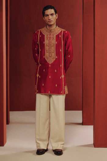 Buy Dolly J Red Silk The Abeer Kashidakari Kurta Set at Aza Fashions Buy_Dolly J_Red Silk The Abeer Kashidakari Kurta Set _at_Aza_Fashions