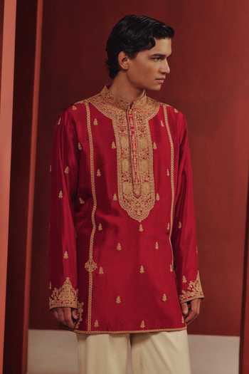 Buy Dolly J Red Silk The Abeer Kashidakari Kurta Set Online at Aza Fashions Buy_Dolly J_Red Silk The Abeer Kashidakari Kurta Set _Online_at_Aza_Fashions